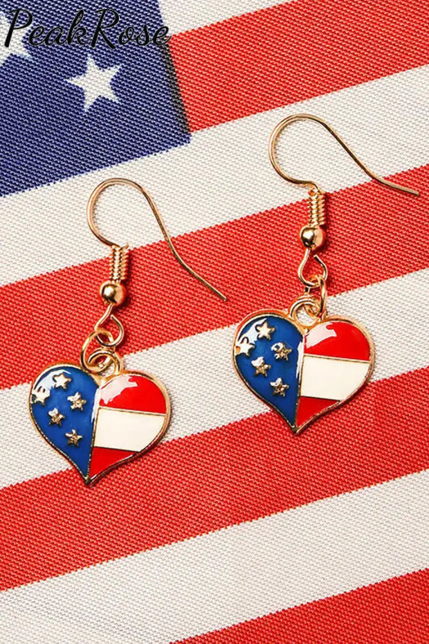 Drip Oil American Flag Heart Drop Earrings