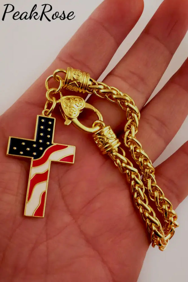 Drip Oil Cross American Flag Necklace