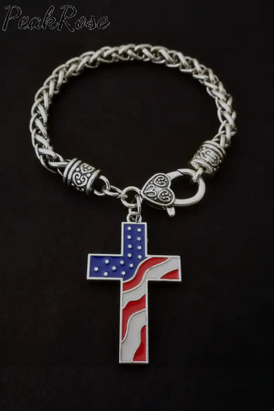 Drip Oil Cross American Flag Necklace