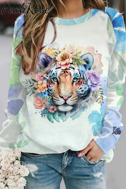 Eagle Flowers Print Sweatshirt