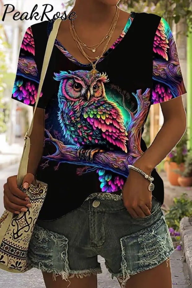 Eagle Printings Print Tie-Dye V Neck T-Shirt T-Shirt