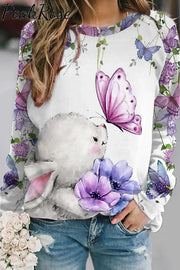 Easter Bunny & Butterfly Reborn In Flowering Shrubs Sweatshirt