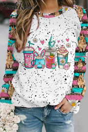 Easter Bunny Coffee Ice Cream Cups With Daisies Western Rhinestone Polka Dots Sweatshirt