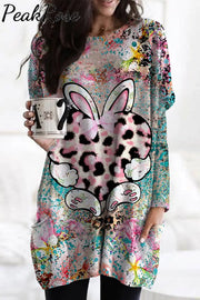 Easter Bunny Pink Leopard Heart Tunic With Pockets