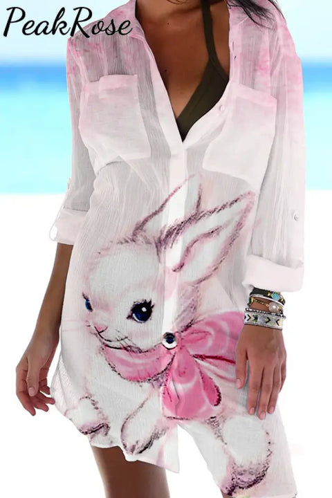 Easter Bunny Thinking Of You At Print Patch Front Pockets Shirt