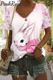 Easter Bunny Thinking Of You At Printed V Neck T-Shirt T-Shirt