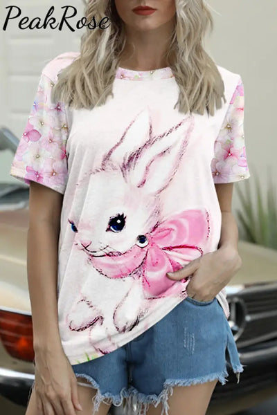 Easter Bunny Thinking Of You At Round Neck T-Shirt S / Photo Color T-Shirt