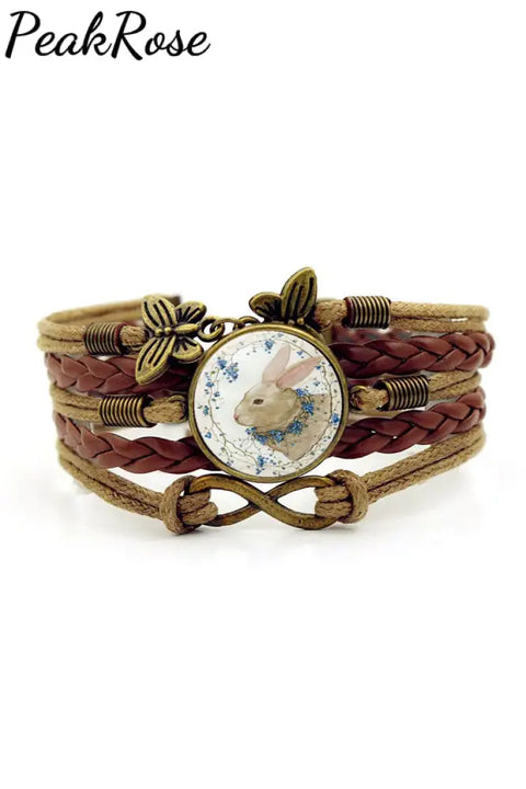 Easter Bunny Vintage Resin Crafts Braided Leather Bracelet Bracelets