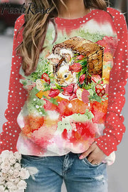 Easter Bunny Watercolor And Egg Printed Sweatshirt