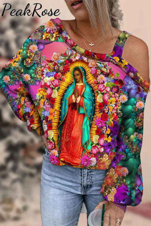 Easter Christianity Tie Dye Floral Our Lady Of Mary Off-Shoulder Blouse