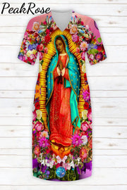 Easter Christianity Tie Dye Floral Our Lady Of Mary Plus Size Dress With Pockets Plus Size Dresses