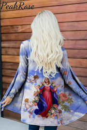 Easter Christianity Vintage Clouds Floral Angel Virgin Mary Loose Cardigan