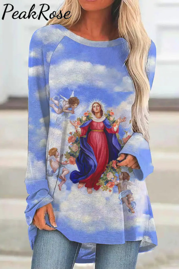 Easter Christianity Vintage Clouds Floral Angel Virgin Mary Tunic