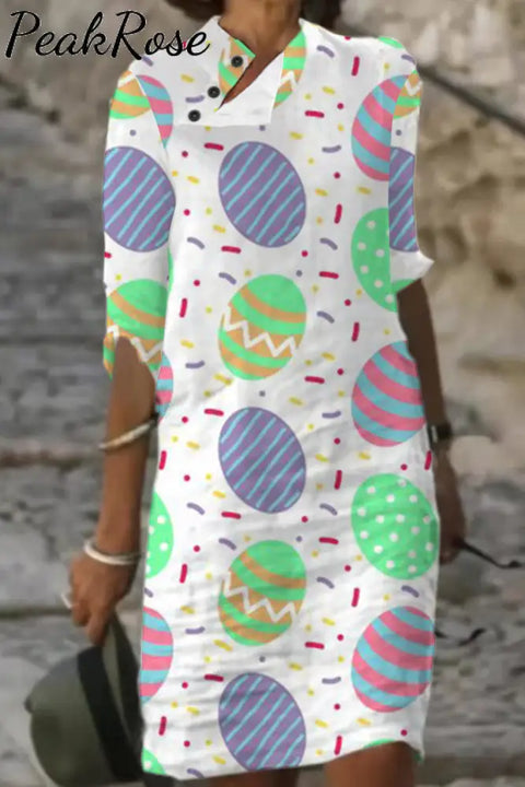 Easter Day Colorful Eggs Polka Knee Length Dress