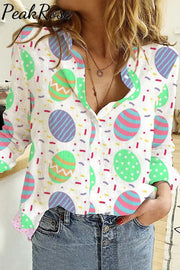 Easter Day Colorful Eggs Polka Long Sleeve Shirt S / Multicolor Women