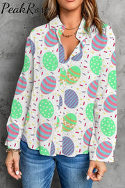 Easter Day Colorful Eggs Polka Long Sleeve Shirt Women