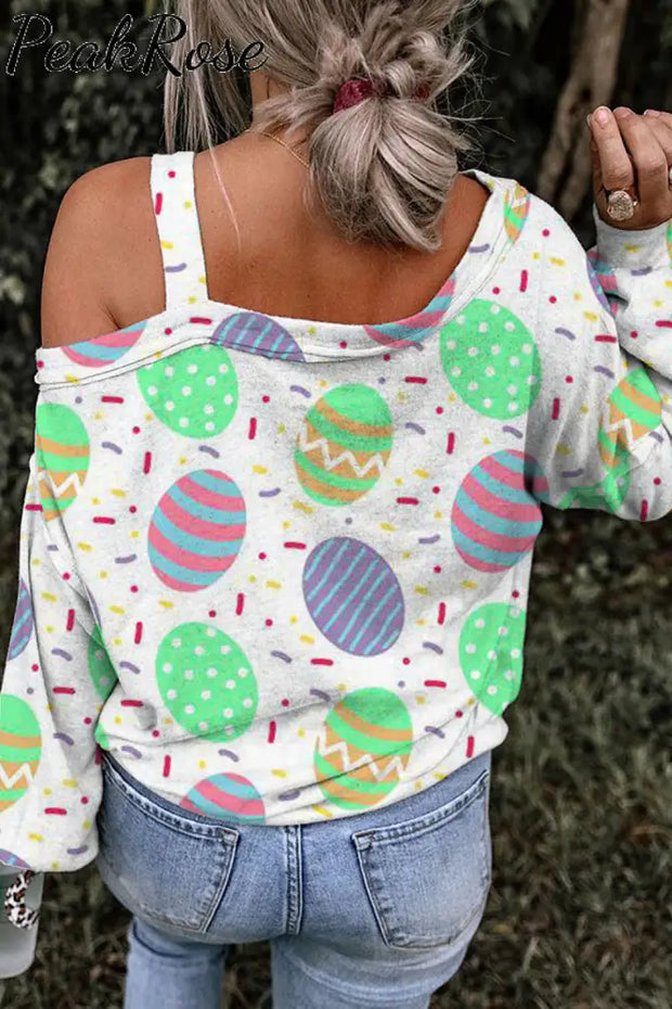 Easter Day Colorful Eggs Polka Off Shoulder Blouse