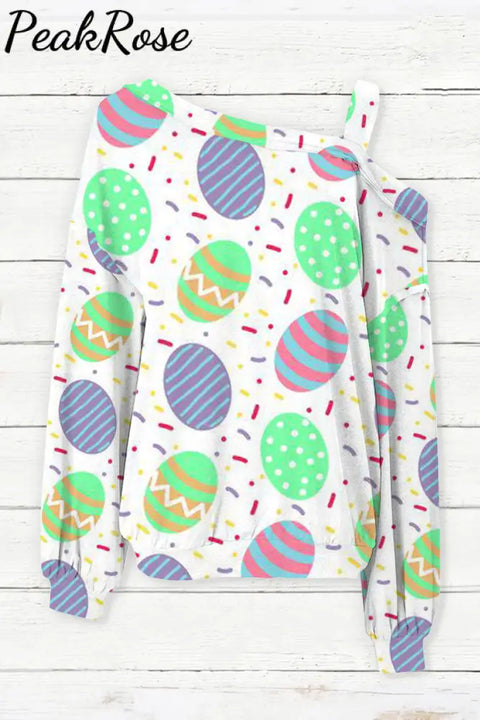 Easter Day Colorful Eggs Polka Off Shoulder Blouse