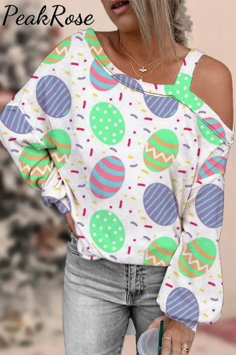 Easter Day Colorful Eggs Polka Off Shoulder Blouse S / Multicolor