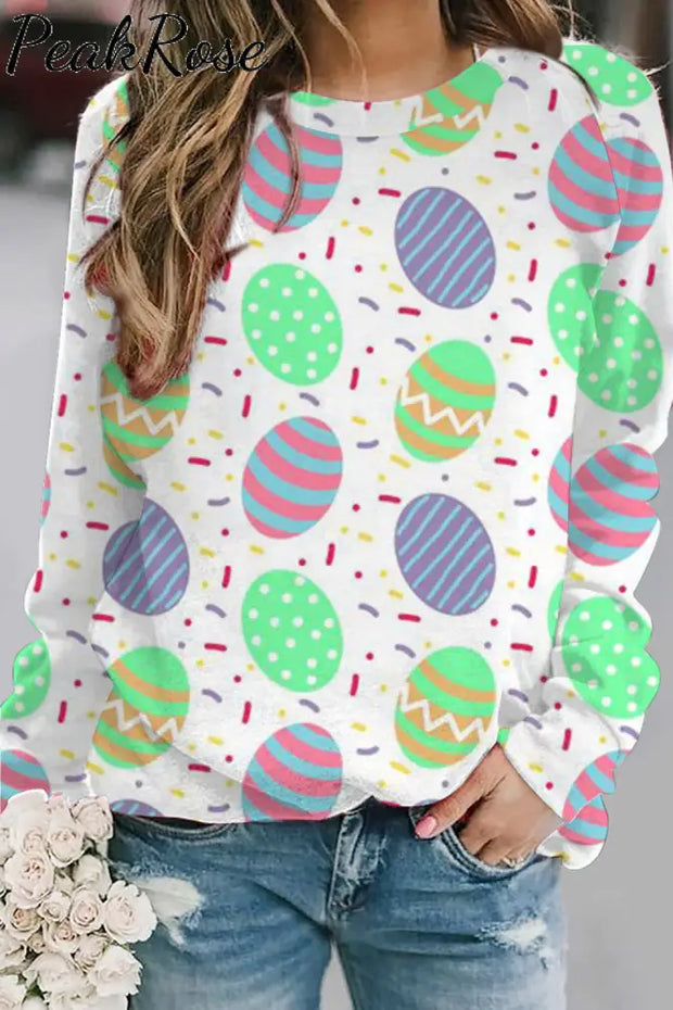 Easter Day Colorful Eggs Polka Sweatshirt S / Multicolor