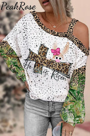 Easter Day He Is Risen Leopard Off-Shoulder Blouse