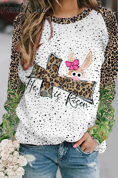 Easter Day He Is Risen Leopard Sweatshirt