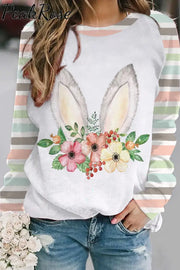 Easter Day Pink Floral Bunny Stripe Sweatshirt