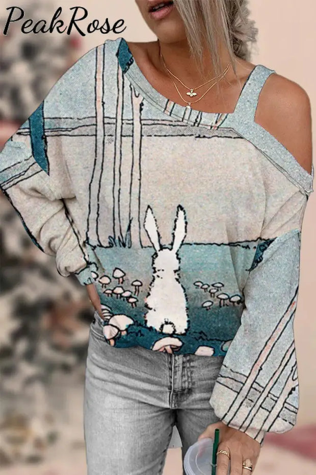 Easter Day Woodland Bunnies Paintings Off-Shoulder Blouse