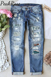 Easter Day Woodland Bunnies Paintings Ripped Denim Jeans