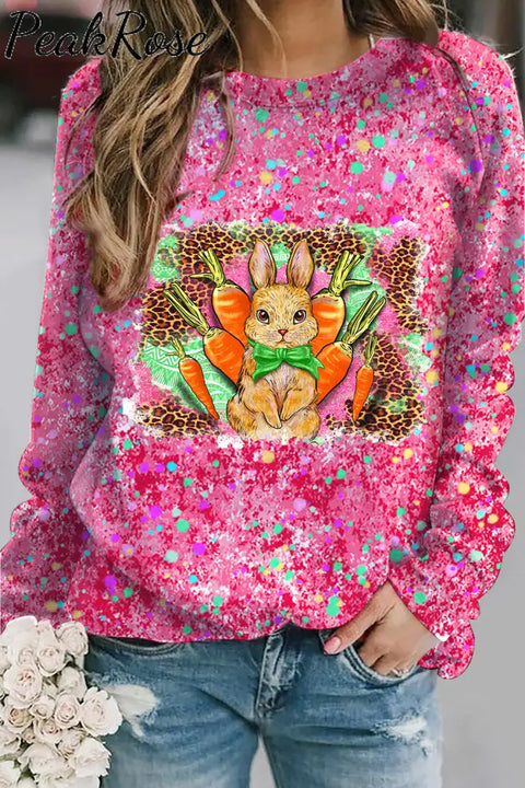 Easter Diamond Pink Dot Bunny Leopard Print Sweatshirt S /