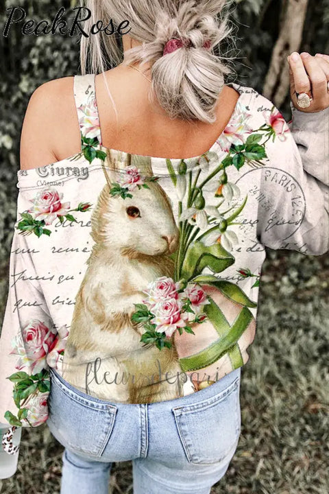 Easter Egg Bouquet Gardener Bunny Off-Shoulder Blouse