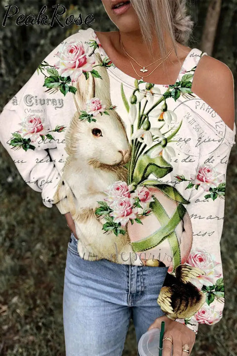 Easter Egg Bouquet Gardener Bunny Off-Shoulder Blouse Floral / S