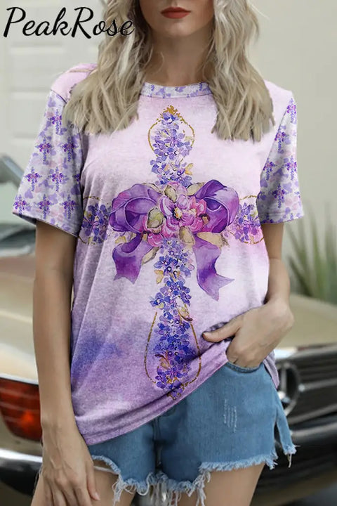 Easter Faith Floral Cross Round Neck T-Shirt T-Shirt