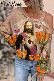 Easter Floral Butterfly Fun Jesus Off-Shoulder Blouse