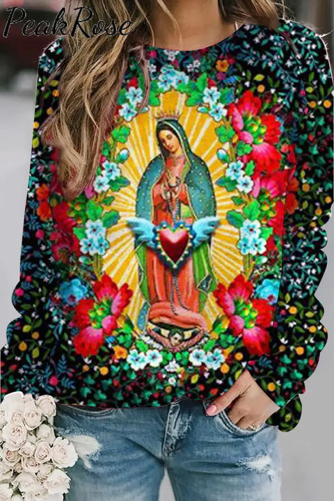 Easter Floral Strokes Virgin Mary Sweatshirt