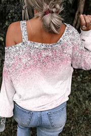 Easter Glitter Pink Rabbit Gnomes And Eggs Off-Shoulder Blouse