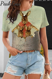 Easter Greeting The Three Rabbits Living In Egg House Round Neck T-Shirt T-Shirt