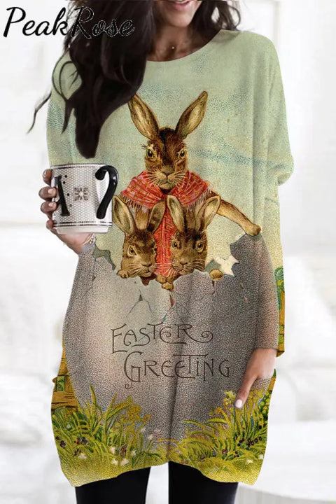 Easter Greeting The Three Rabbits Living In Egg House Tunic With Pockets