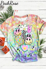 Easter Macaron Color Cute Funny Bunny Eggs Round Neck Short Sleeve T-Shirt