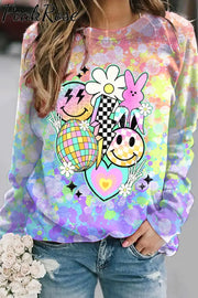 Easter Macaron Color Cute Funny Bunny Eggs Sweatshirt S / Tie Dye