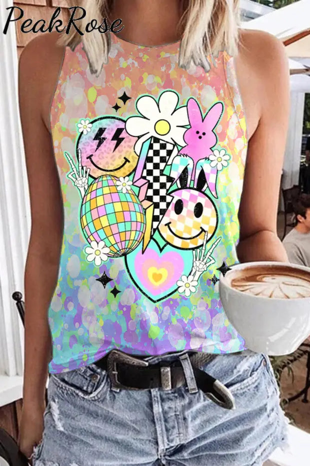 Easter Macaron Color Cute Funny Bunny Eggs Tank Top