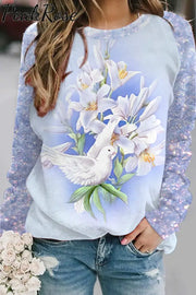 Easter Raise Up Holy Doves & Flowers Print Sweatshirt