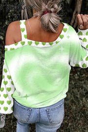 Easter Spring Green Love Gnomes And Eggs Printed Off-Shoulder Blouse