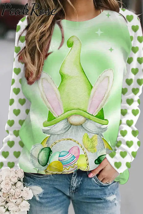 Easter Spring Green Love Gnomes And Eggs Printed Sweatshirt