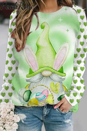 Easter Spring Green Love Gnomes And Eggs Printed Sweatshirt S / Photo Color