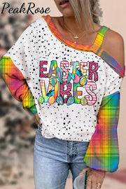 Easter Vibe Happy Day Bunny Polka Print Off-Shoulder Blouse