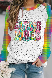 Easter Vibe Happy Day Bunny Polka Print Sweatshirt