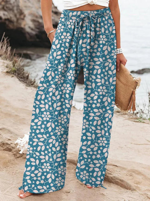 Women's Retro Flowers Printed Cotton And Linen Casual Pants