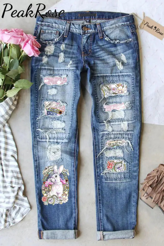 Egg Glitter Rabbit White Denim Jeans S / Blue