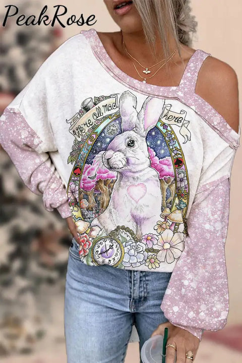 Egg Glitter Rabbit White Off-Shoulder Blouse